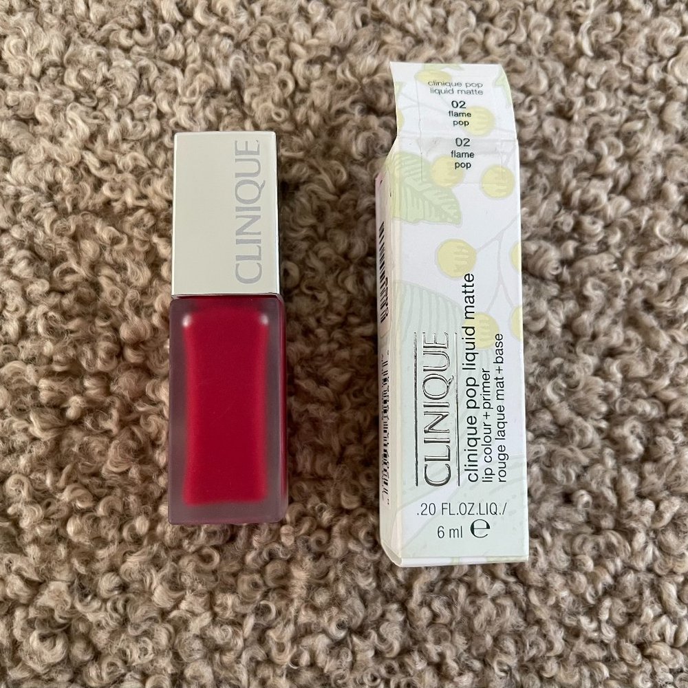Clinique pop liquid matte lip color +primer (lip gloss) #02 flame pop